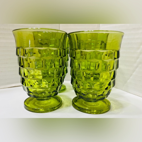 Vintage juice glasses Whitehall Colony Cubist, set of 4, avocado green. - Picture 2 of 5